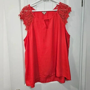 Eyeshadow - Lace Cap Sleeve Blouse - Orange - Plus Size 1X